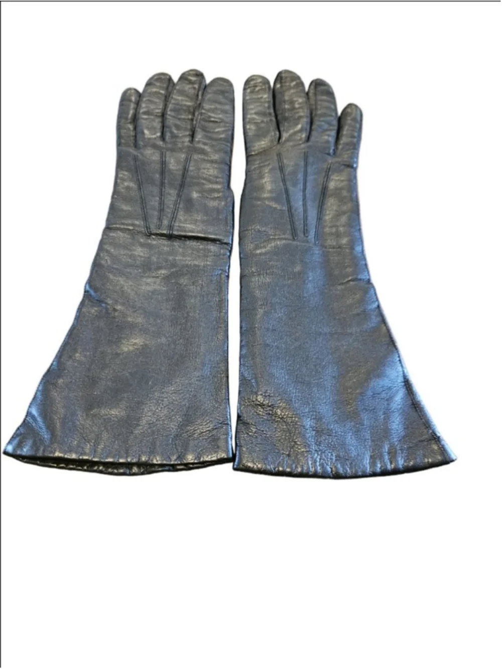 Women's Frances Hirsch Vintage Black Leather Gloves Angora Wool Lining 7 1/2